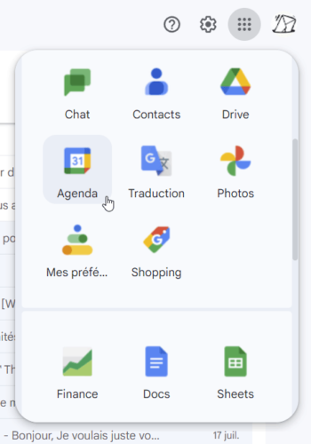 Menu Google Agenda