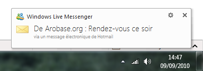 Alerte message Hotmail