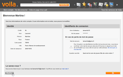 Informations du compte Voila