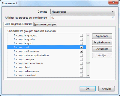 Liste des groupes de discussion