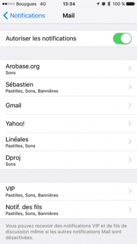 Notifications Mail iOS