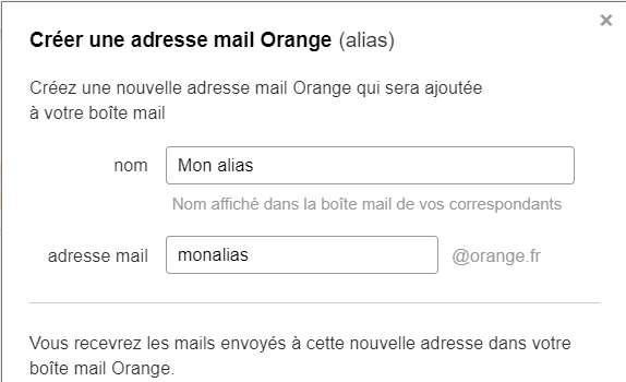 Choisir l'alias Orange