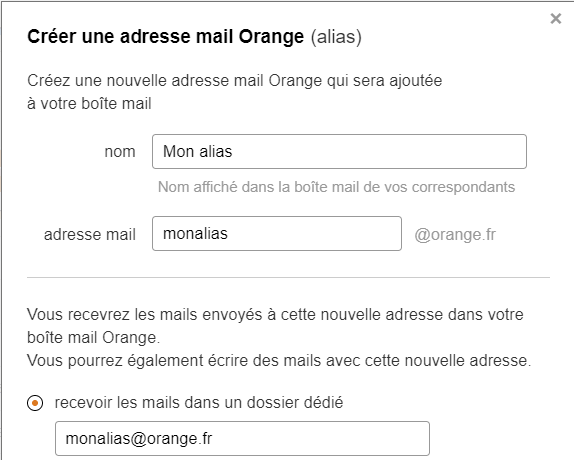 Choisir l'alias Orange