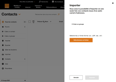 Importer contacts sur Orange