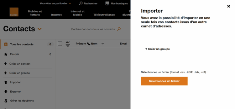 Importer contacts sur Orange