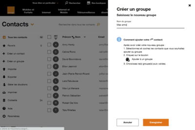 Créer un groupe de contacts Orange