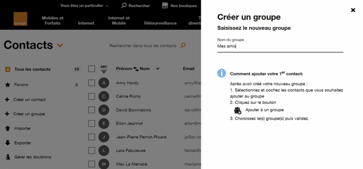 Créer un groupe de contacts Orange