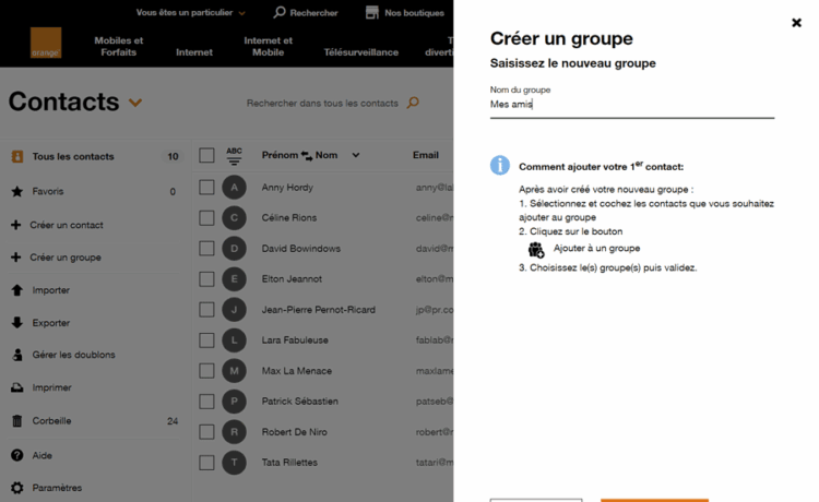 Créer un groupe de contacts Orange