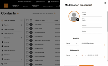 Modifier un contact Orange