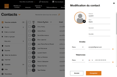 Modifier un contact Orange