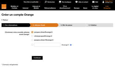 Choix de l'adresse e-mail Orange