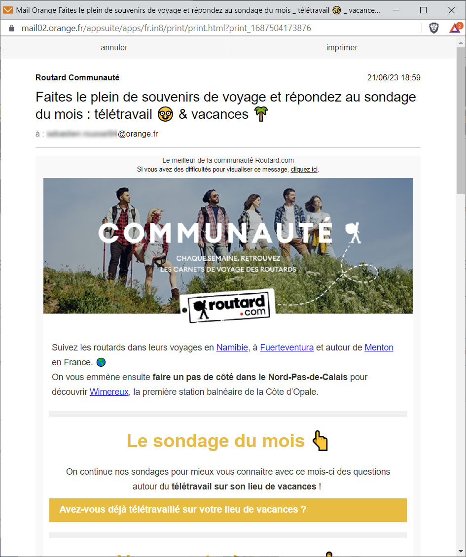 Imprimer un e-mail dans la messagerie Orange