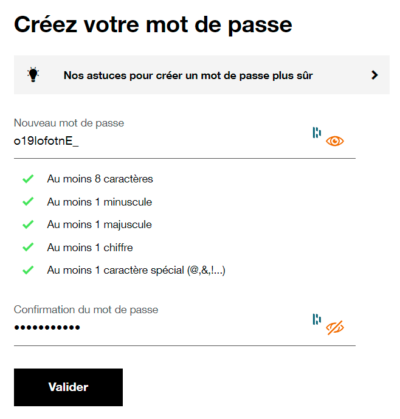 Nouveau mot de passe Orange