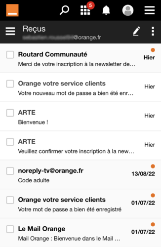 Orange mobile - boîte de réception