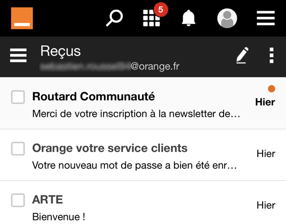 Orange mobile - boîte de réception