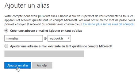 Créer un alias Outlook.com