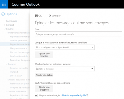 Outlook.com - Créer une nouvelle règle