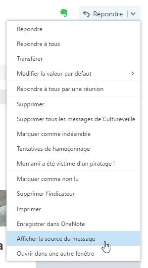 Afficher la source dans Outlook.com