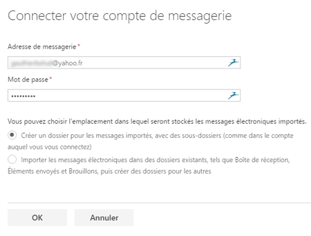 Adresse et mot de passe du compte connecté