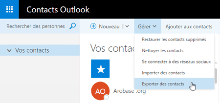 Exporter les contacts Outlook.com