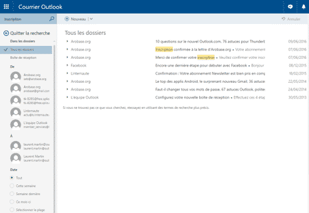Résultat d'une recherche Outlook.com