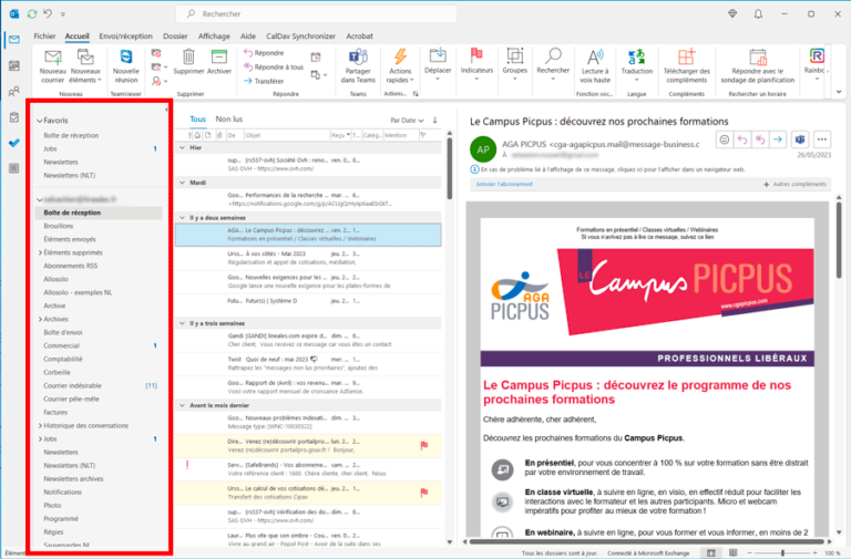 Changer la disposition des panneaux dans Outlook