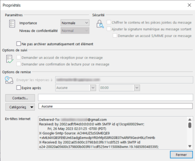 Outlook - En-têtes Internet