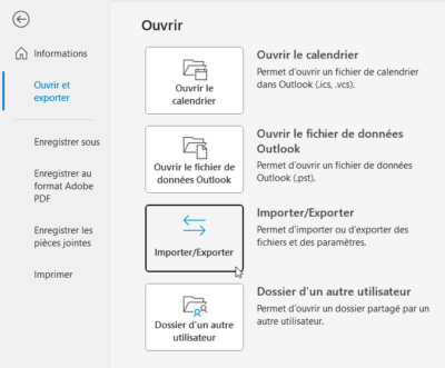 Importer dans Outlook