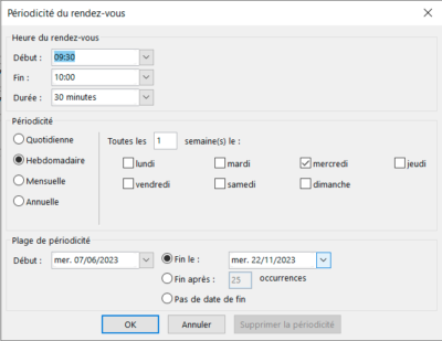Périodicité du rendez-vous