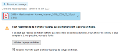 Outlook avertissement pièce jointe