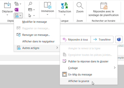 Outlook - Afficher la source