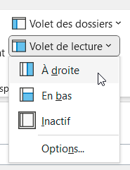 Afficher le volet de lecture Outlook