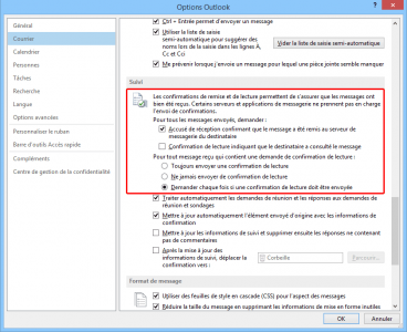 Outlook 2013 - Options Accusés de réception