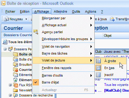 Menu Volet de lecture