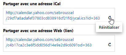 Adresses iCal et Web