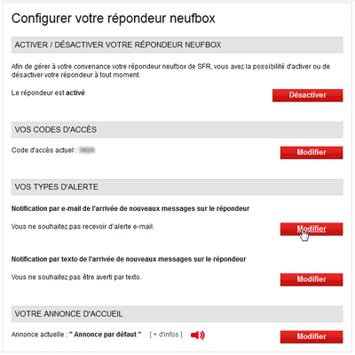 Configuration du répondeur neufbox