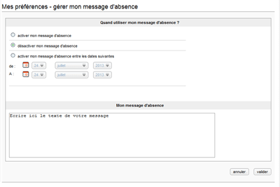 gérer mon message d'absence