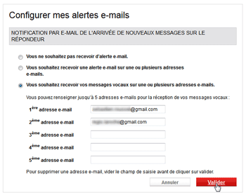 Configuration alertes e-mail