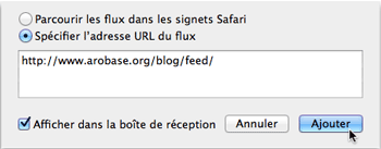 Ajouter l'adresse du flux RSS