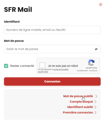 SFR - mot de passe oublié