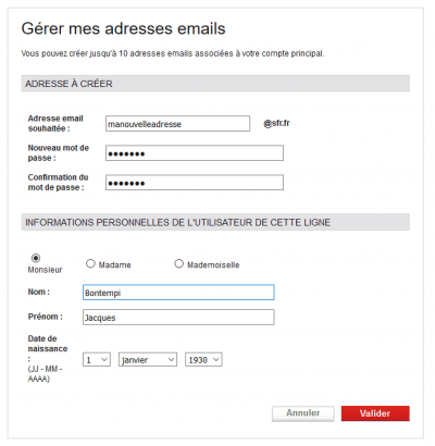 Nouvelle adresse email SFR