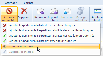 Options de sécurité
