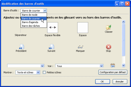 Modification de la barre d'outils de Thunderbird