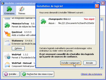 Installer l'extension ChangeQuote