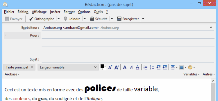 Fen$etre de rédaction Thunderbird