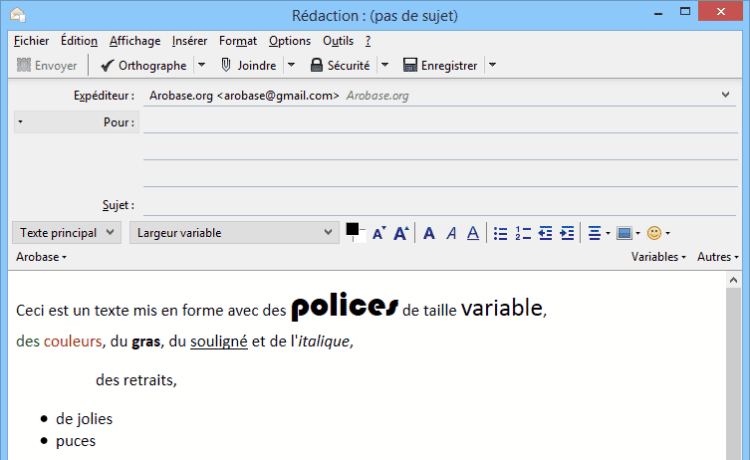 Fen$etre de rédaction Thunderbird