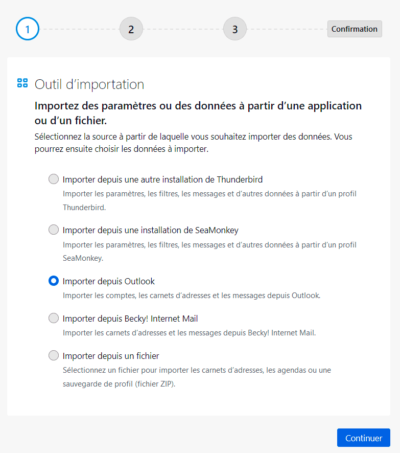 Outil d'importation Thunderbird