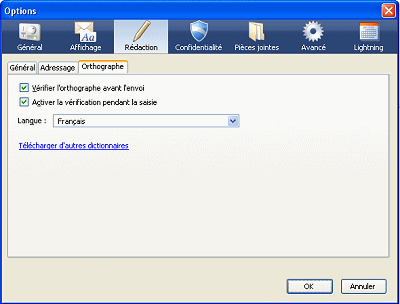 Options du correcteur orthographique