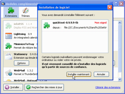 Installer l'extension QuickText