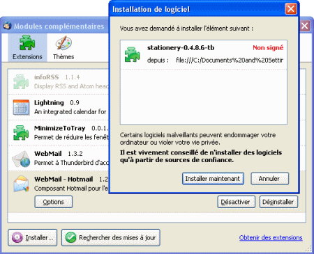 Installer l'extension Stationery